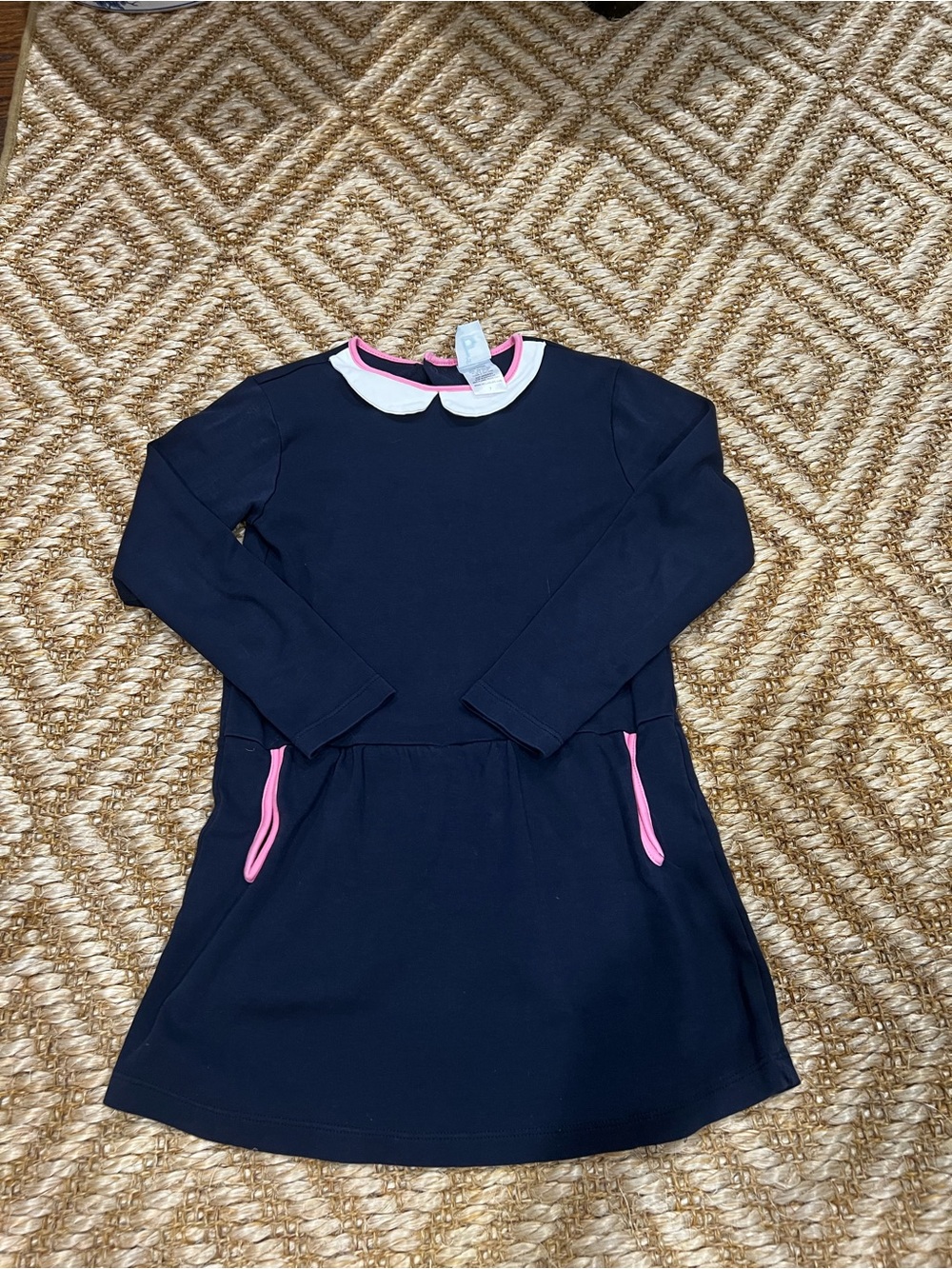 Bella Bliss Navy Dress with Pink Trim and Peter Pan Collar - size 7